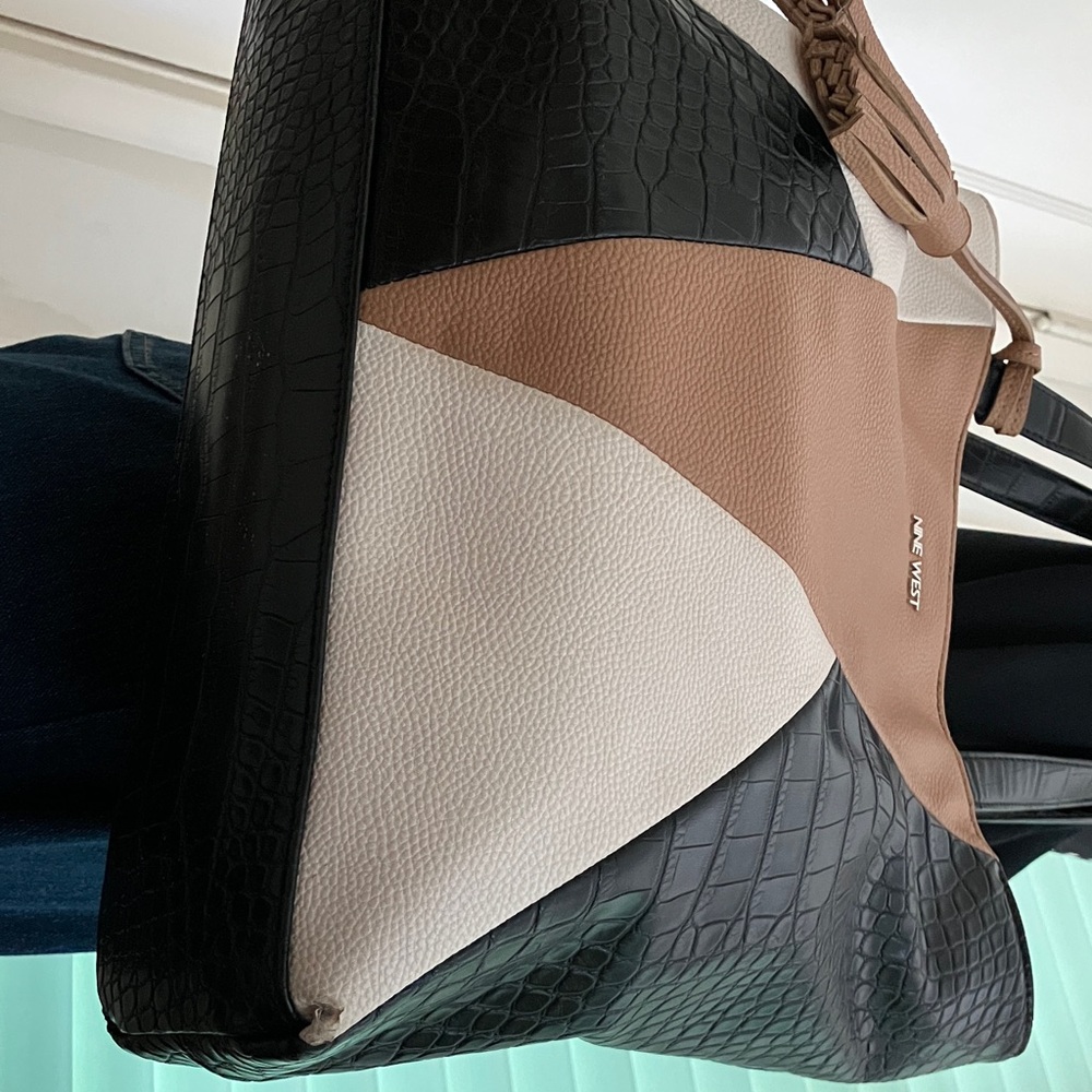 Nine West Tri-Color Tote in Black, White, and Tan - Picture 4 of 8